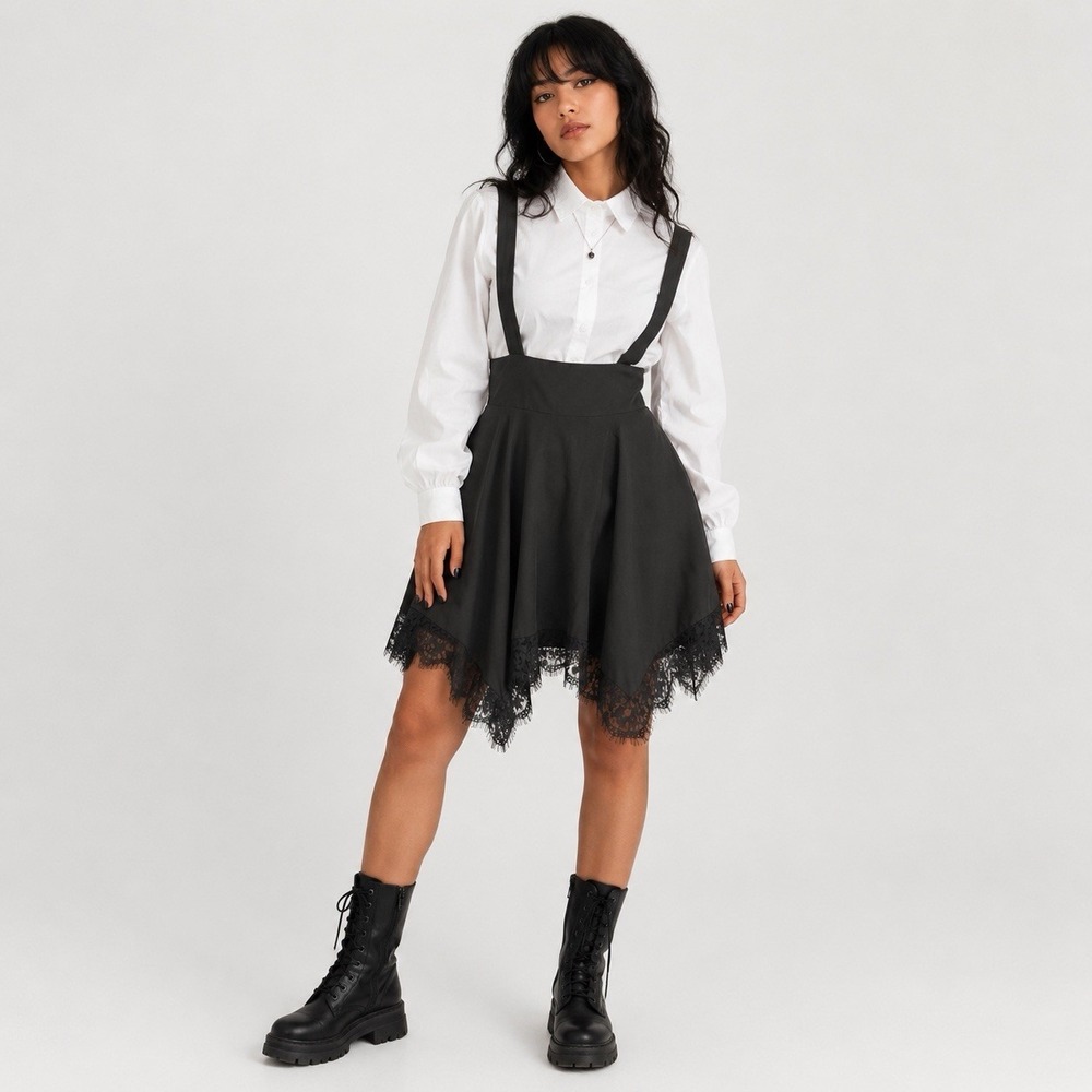 Allegra K womens large goth fairy grunge suspender skirt lace hem jumper dress